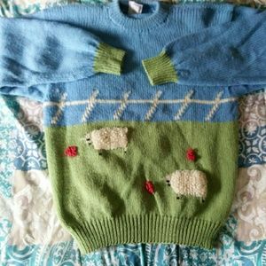Vintage Handmade Knit Sheep Sweater from Peru